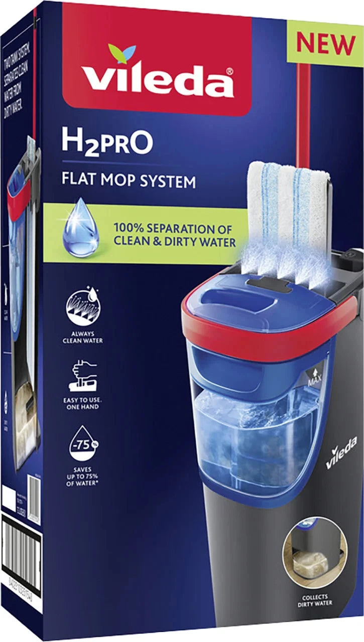 Vileda H2PRO Flat Mop Reinigungsset mit Zweitanksystem und Stiel
